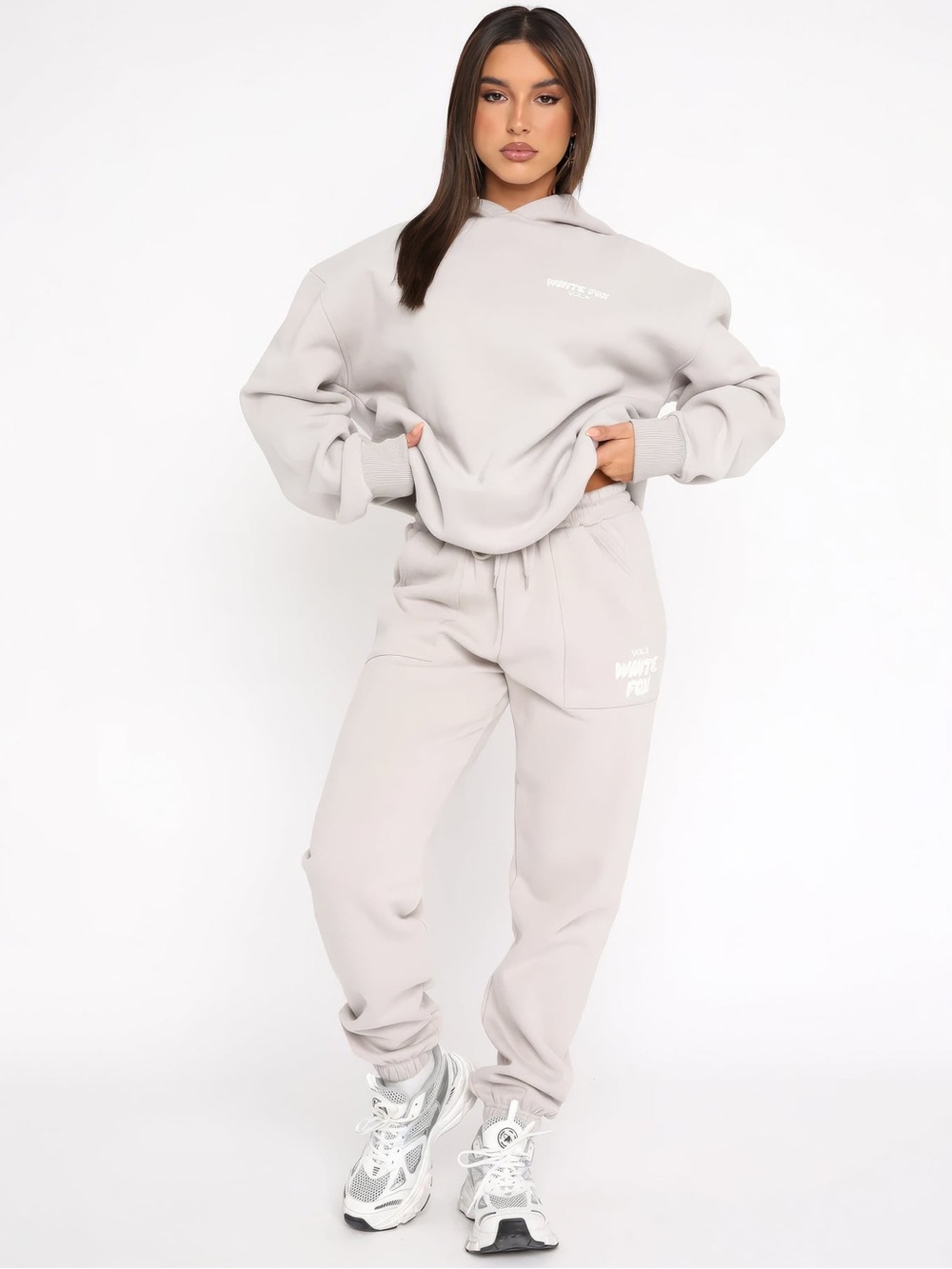 White Fox Offstage Hoodie & Sweatpants set in Moon / Light Gray